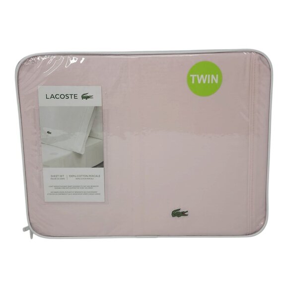 Lacoste Twin Sheet Set Pink 100% Cotton Percale Lightweight & Durable 3 Piece - Picture 8 of 8